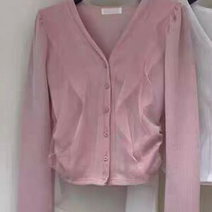 Pink V-Neck Button-Up Sweater